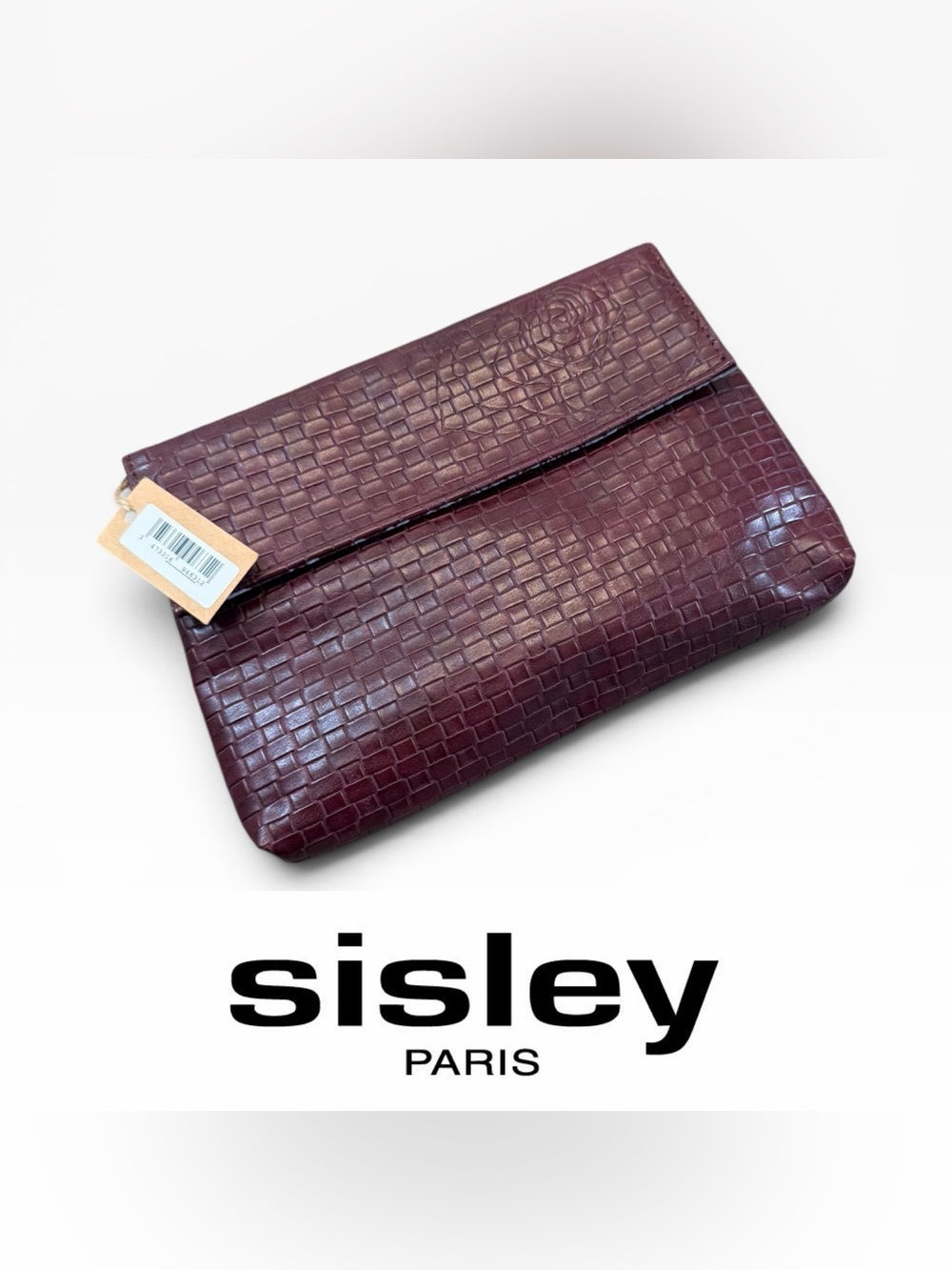 Sisley-Paris Woven Burgundy Fold-Over Clutch